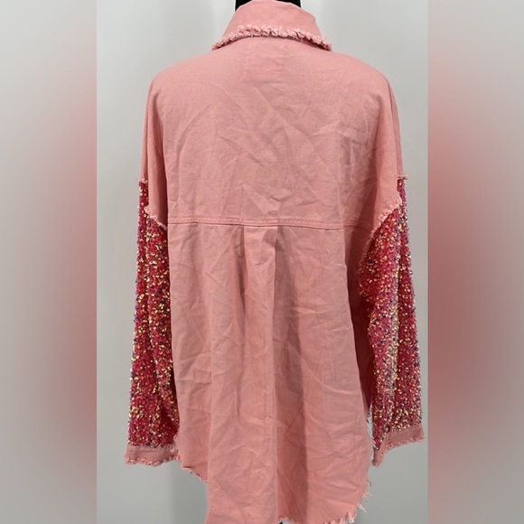 Pink Button-Up Shirt Jacket shacket with Sequin Details NWT - Picture 5 of 5